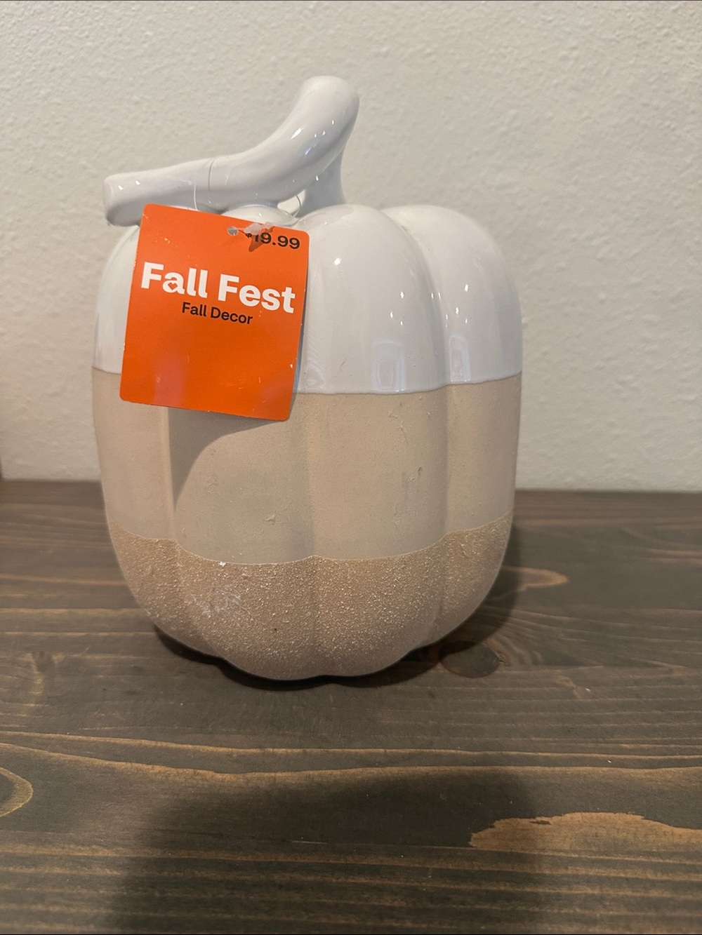 Fall Fest Ceramic Pumpkin Décor — White and Tan